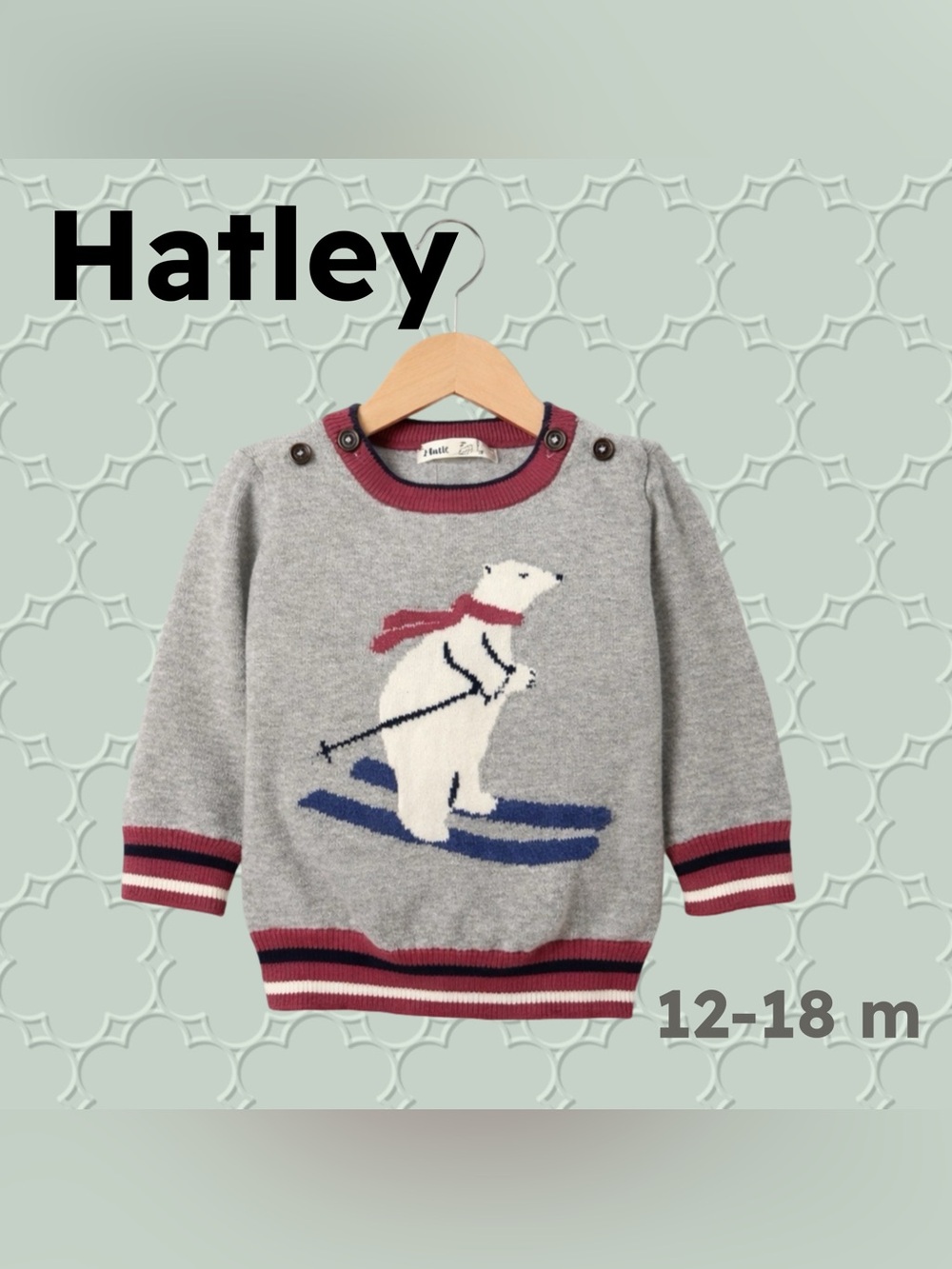 ⬇️🇨🇦👍GUC HATLEY | 12 m | Unisex Cozy Warm Skiing bear Baby gray knit sweater**